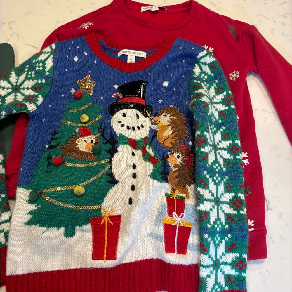 Two Festive ugly Christmas Sweaters. Youth S/M
